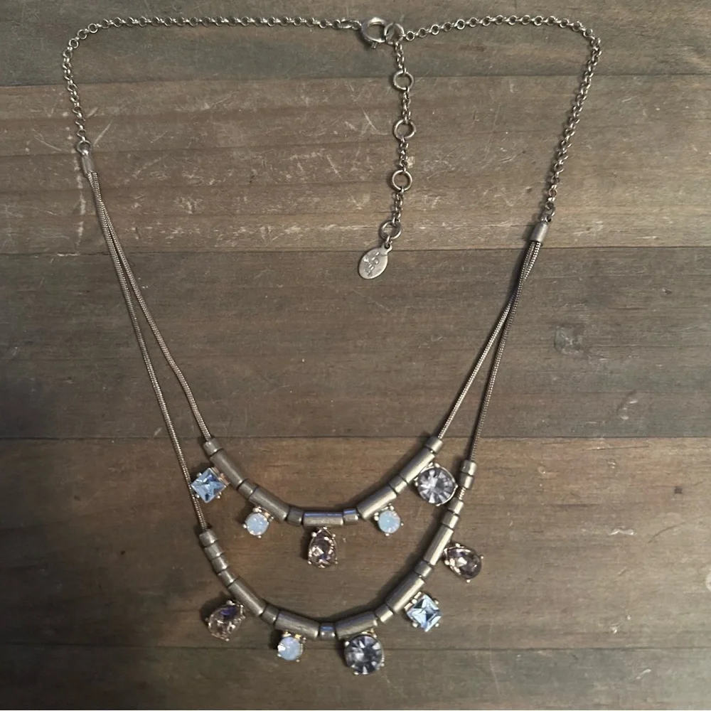 Vintage Loft gold tone layered opal and rhinestone necklace - Picture 2 of 5